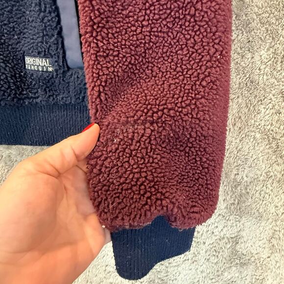 Original Penguin Men's Colorblock Fleece Full-Zip Bomber Jacket L Teddy Sherpa - Picture 6 of 12